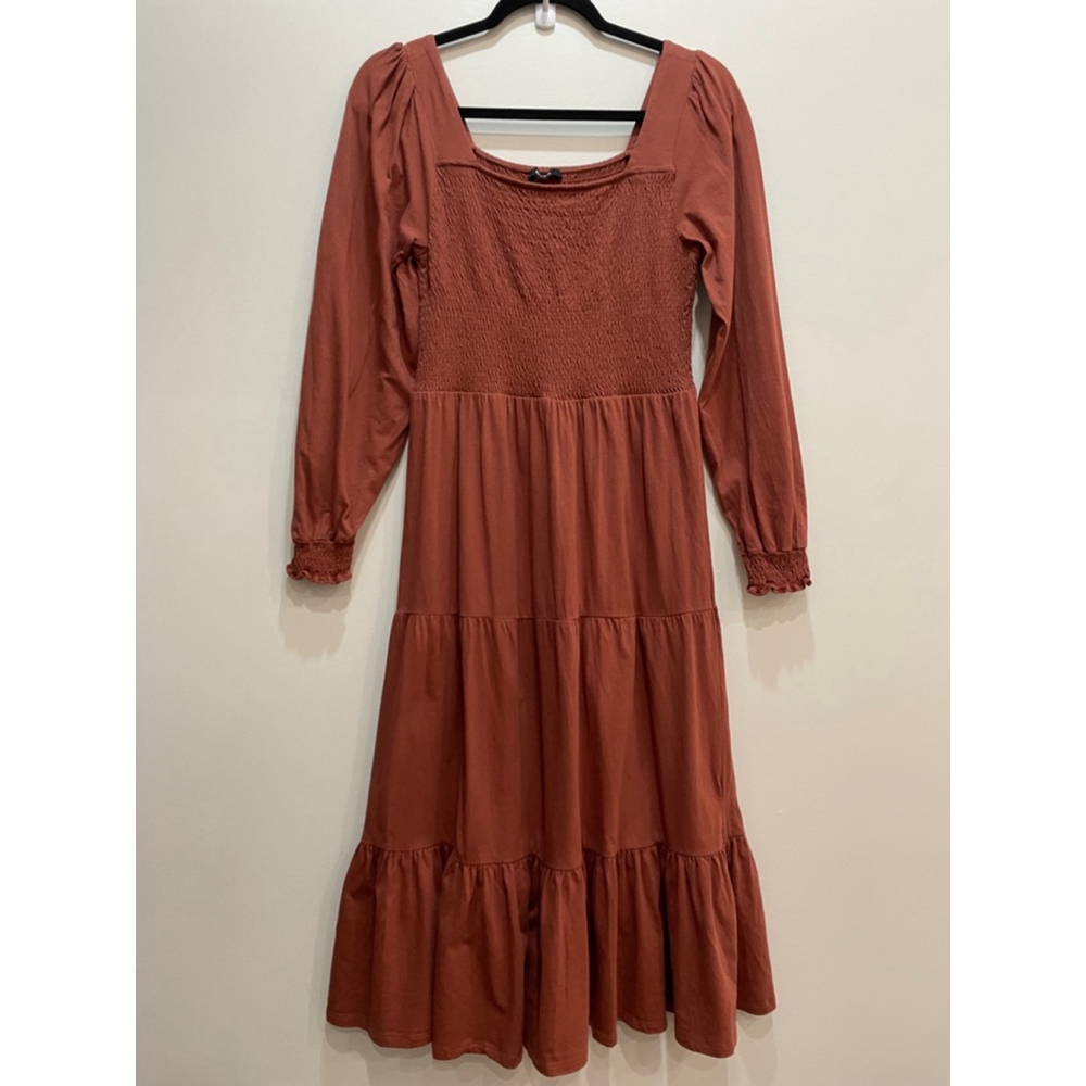 Mexx Smocked Square Neck Tiered Maxi Dress Medium Milkmaid Cottagecore Peasant